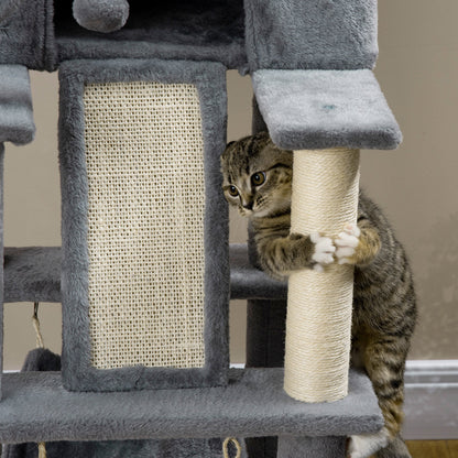 55" Cat Tree for Indoor Cats, Cat Tower, Kitty Activity Center with Cat Bed Ramp Condo Hammocks Hanging Ball Toys Sisal Rope Scratching Post, Grey Cat Towers   at Gallery Canada