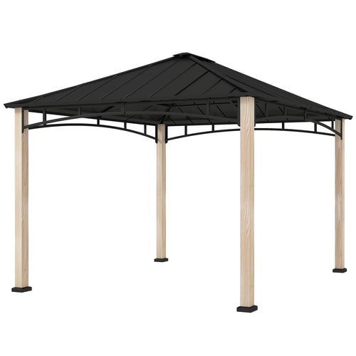 10' x 12' Hardtop Gazebo with Metal Roof, Wood Grain Frame Outdoor Gazebo Canopy for Patio, Garden, Backyard, Lawn