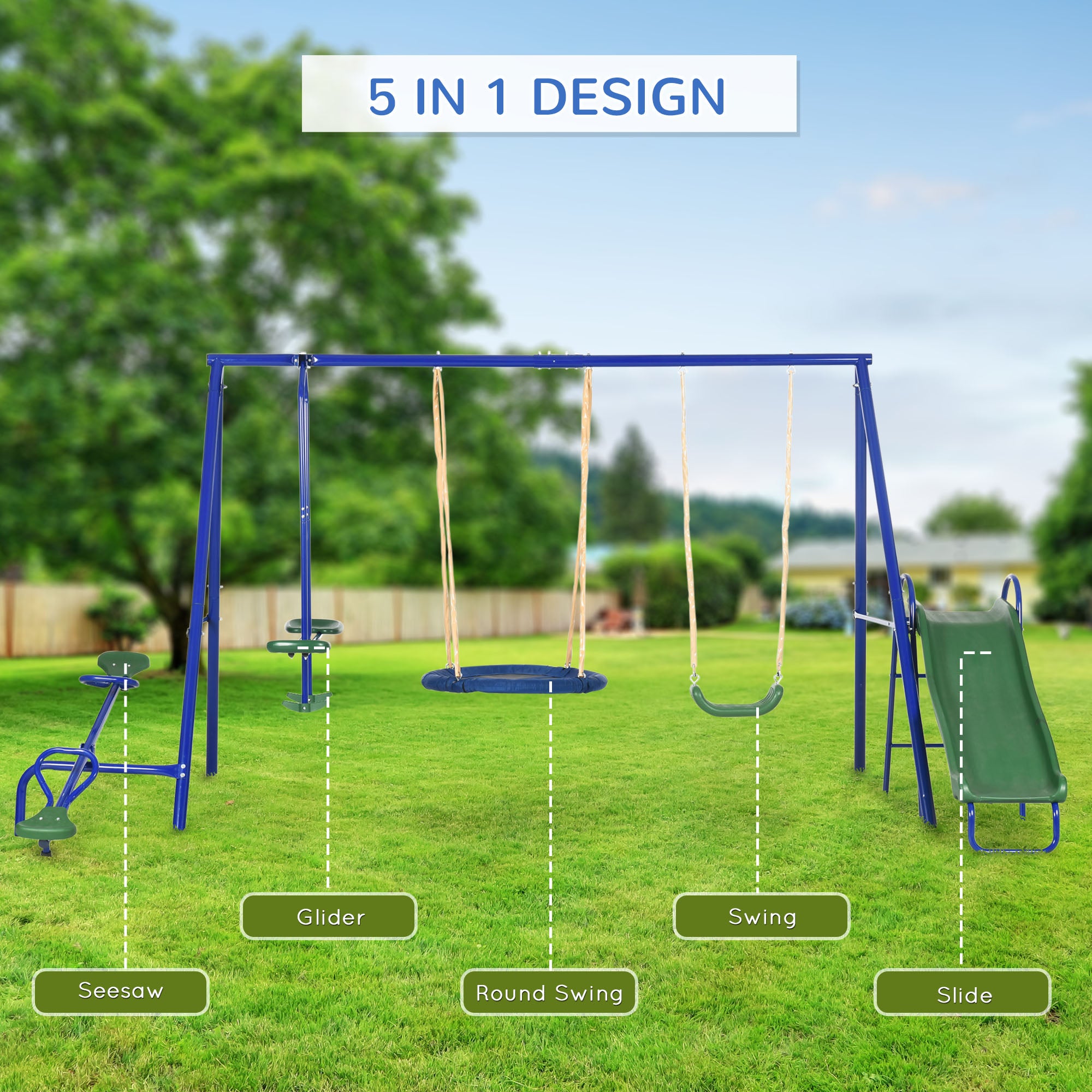 5 in1 Kids Swing Set with Saucer Swing, Slide, Seesaw, Glider, Swing Seat for Backyard, Playground Gym Sets & Swings at Gallery Canada