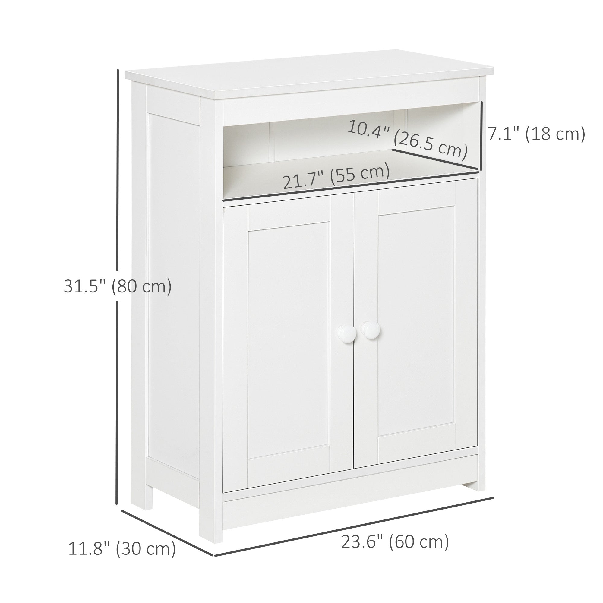 Accent Cabinet, Wood Free Standing Storage Organizer with Double Doors and Adjustable Shelf for Living Room, Kitchen, White Bathroom Cabinets at Gallery Canada
