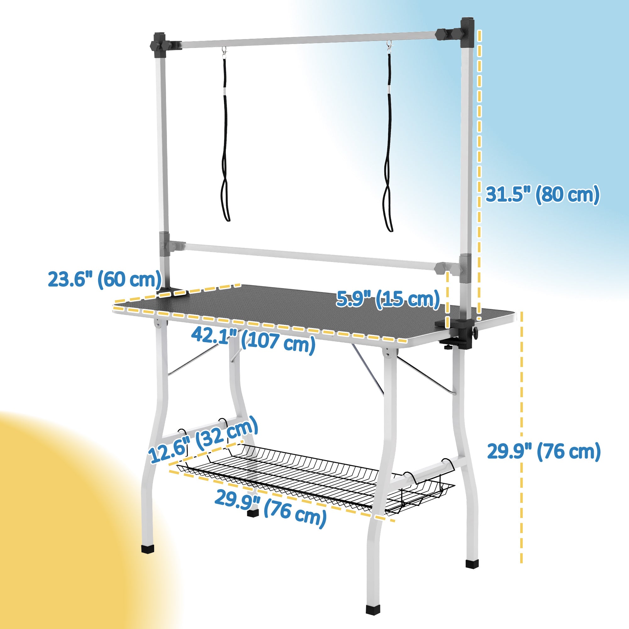 Foldable Dog Grooming Table with Adjustable Grooming Arms, Storage Shelf, Two Nooses, 42