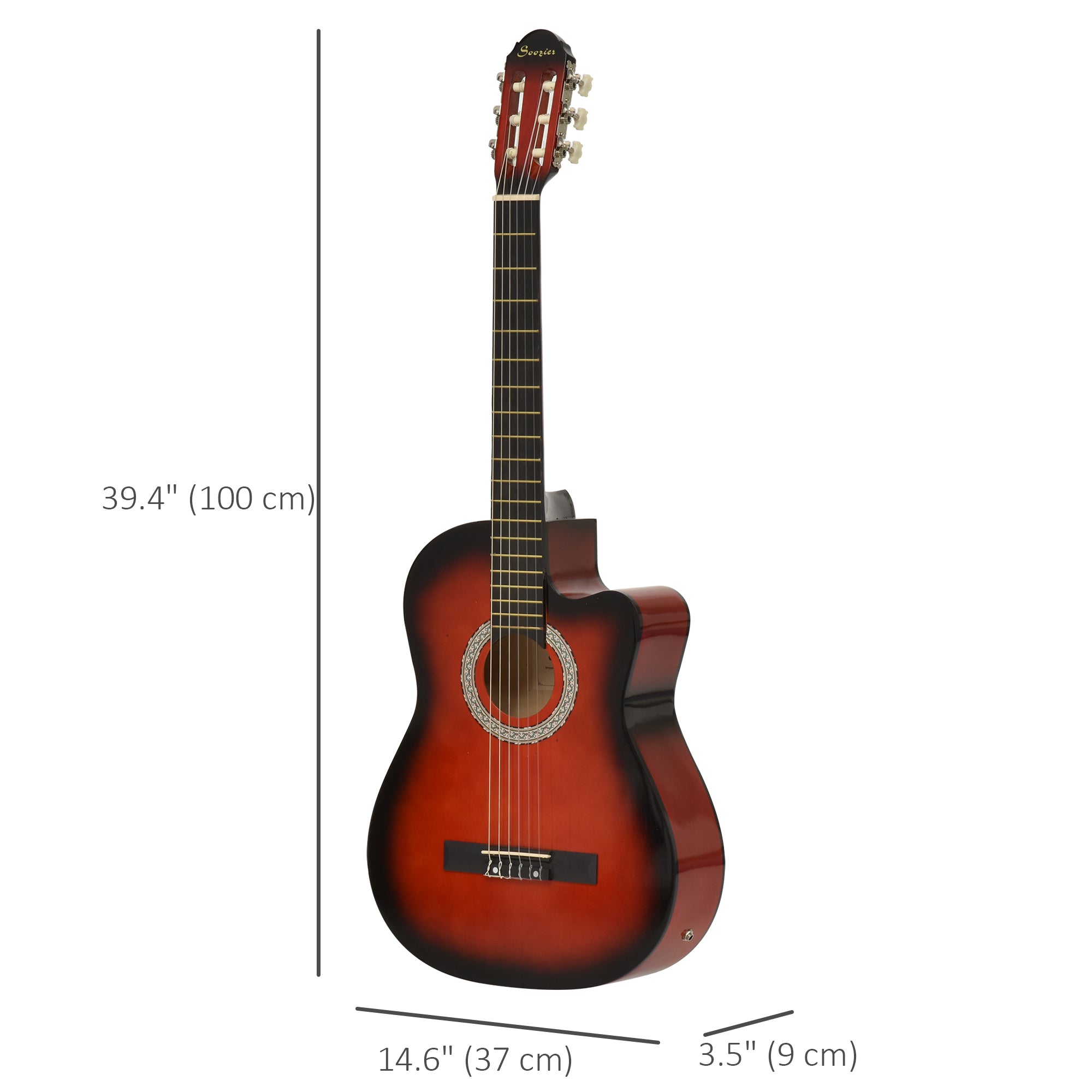 39.5 Inch Acoustic Electric Guitar for Beginner with Strings, Beige Strap, 3 Picks and Case Bag, Wine Red Electronic Musical Pianos at Gallery Canada