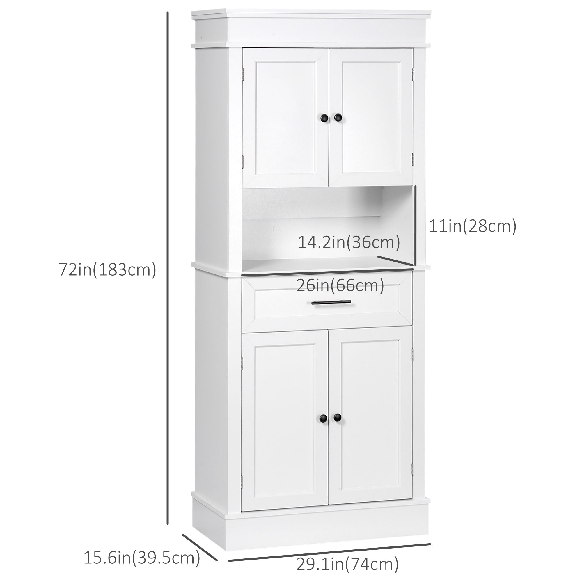 Modern Freestanding Kitchen Pantry Cabinet Cupboard with Doors Open Shelves Adjustable Shelving Microwave Space, White Kitchen Pantry Cabinets   at Gallery Canada