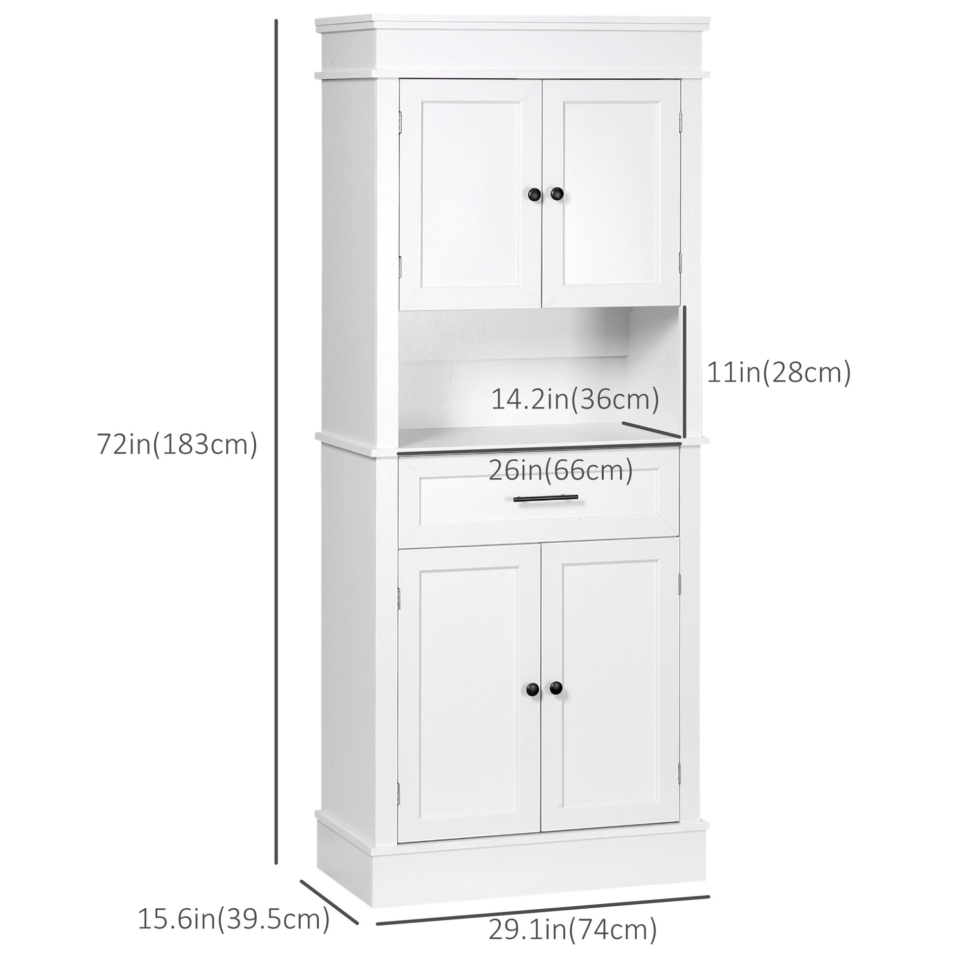 Modern Freestanding Kitchen Pantry Cabinet Cupboard with Doors Open Shelves Adjustable Shelving Microwave Space, White Kitchen Pantry Cabinets   at Gallery Canada