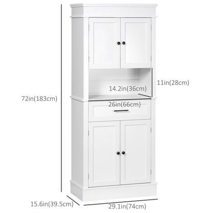 Modern Freestanding Kitchen Pantry Cabinet Cupboard with Doors Open Shelves Adjustable Shelving Microwave Space, White Kitchen Pantry Cabinets   at Gallery Canada