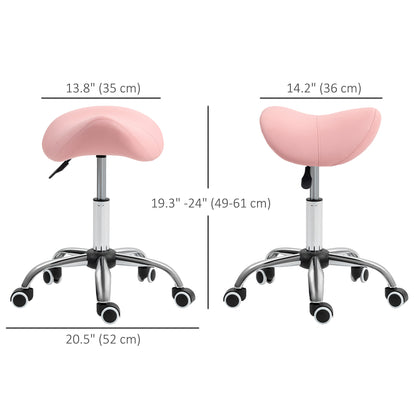 Cosmetic Stool 360° Rotate Height Adjustable Salon Massage Spa Chair Hydraulic Rolling Faux Leather Saddle Stool, Pink Salon Stools   at Gallery Canada