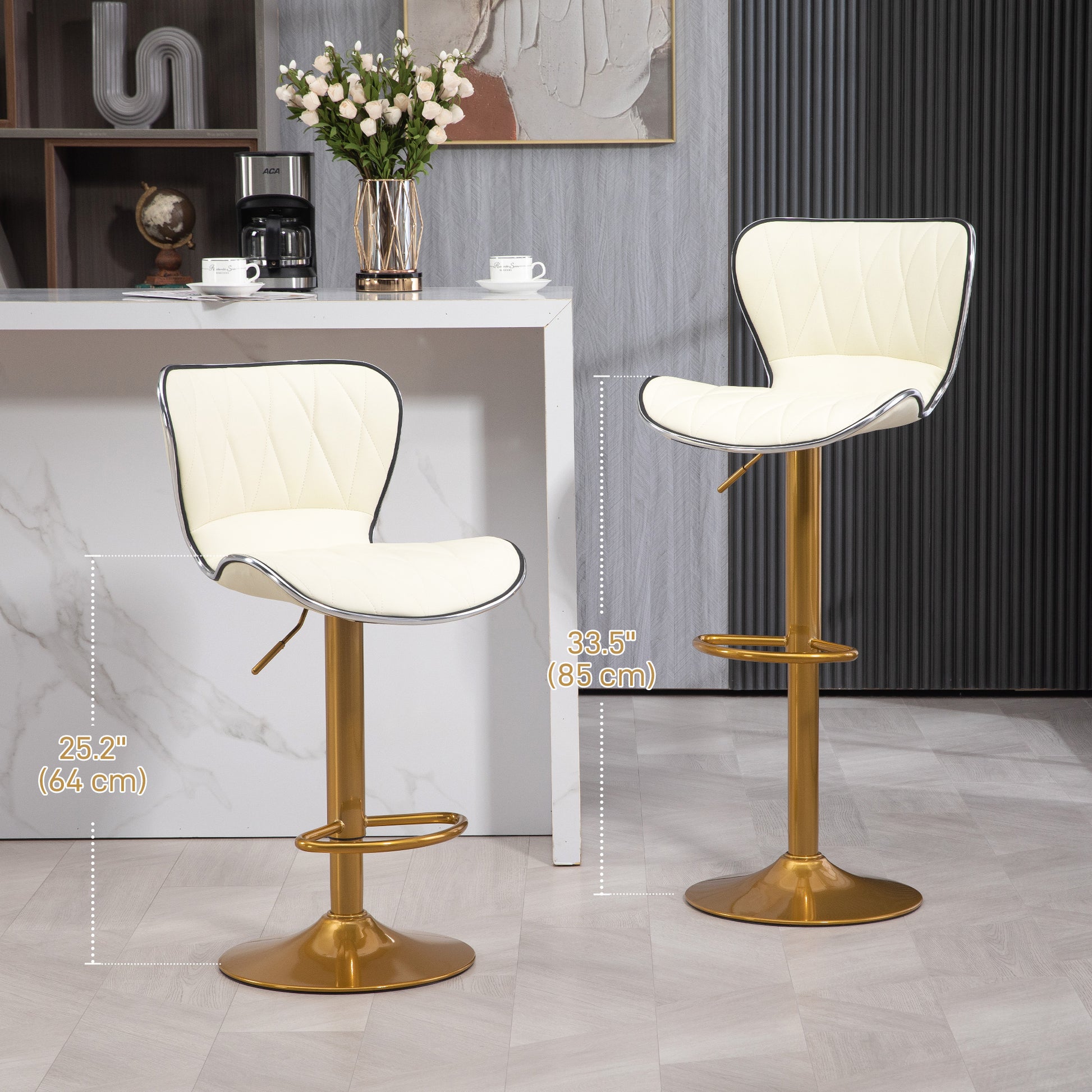 Counter Height Bar Stools Set of 2, Adjustable Height Bar Chairs with Swivel Seat, PU Leather Upholstery Bar Stools   at Gallery Canada