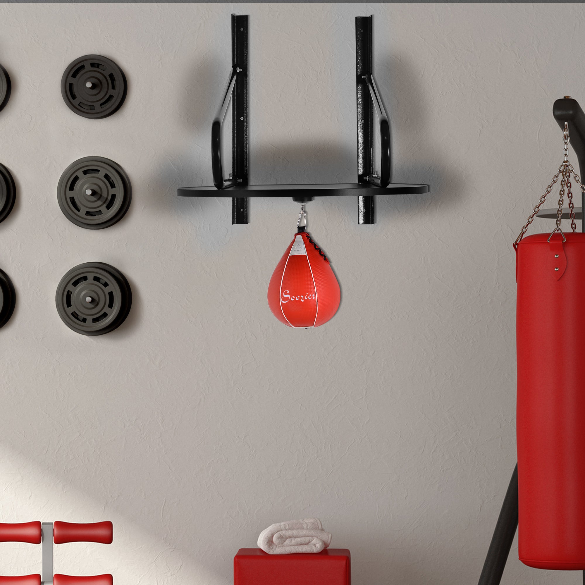 Wall-mounted Speed Bag Boxing Platform with Adjustable Height More-Strength Training Equipment Red and Black  at Gallery Canada