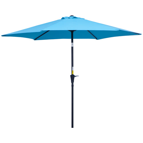 8.9' Round Aluminum Patio Umbrella Garden Parasol Market Sunshade Tilt Canopy w/ 6 Ribs, Crank Handle, Blue