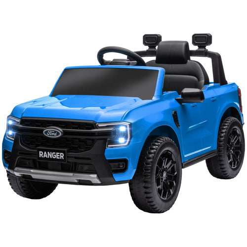 Ford Ranger Licensed 12V Ride on Car Battery Powered Kids Truck w/ Rear Storage Remote, Spring Suspension, Blue