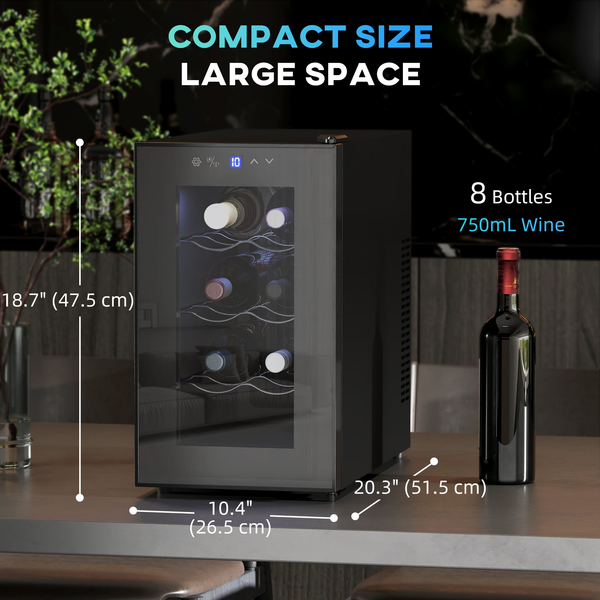 Quiet Wine Cooler Refrigerator, 8 Bottle, Beverage Wine Fridge with Glass Door, Temperature Control, for Champagne Wine Racks at Gallery Canada