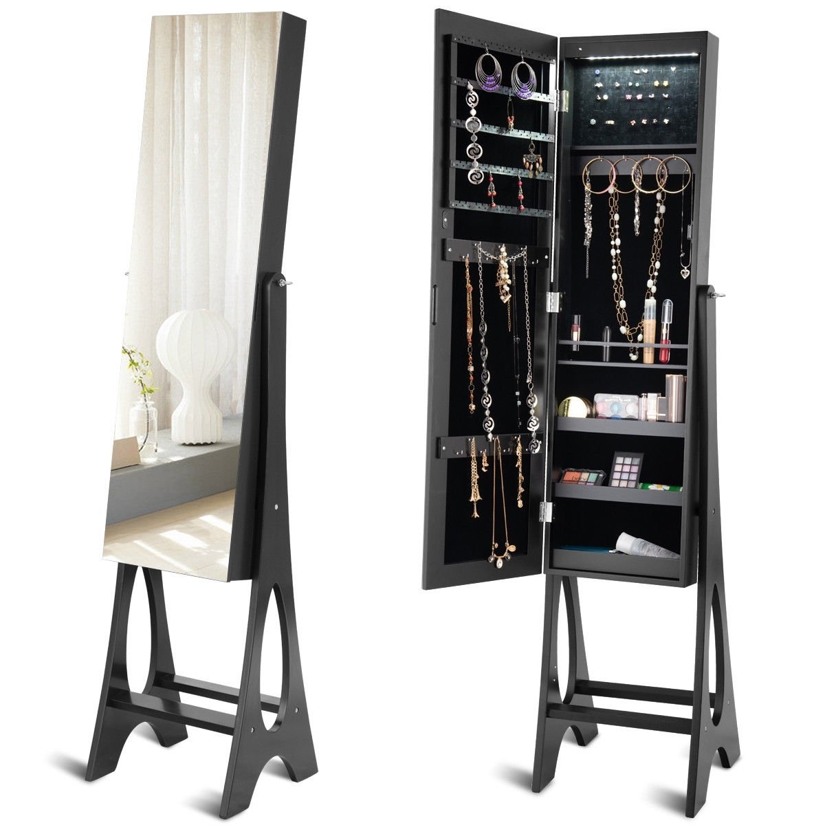 Standing Mirror Jewelry Cabinet, Black Jewelry Armoires   at Gallery Canada