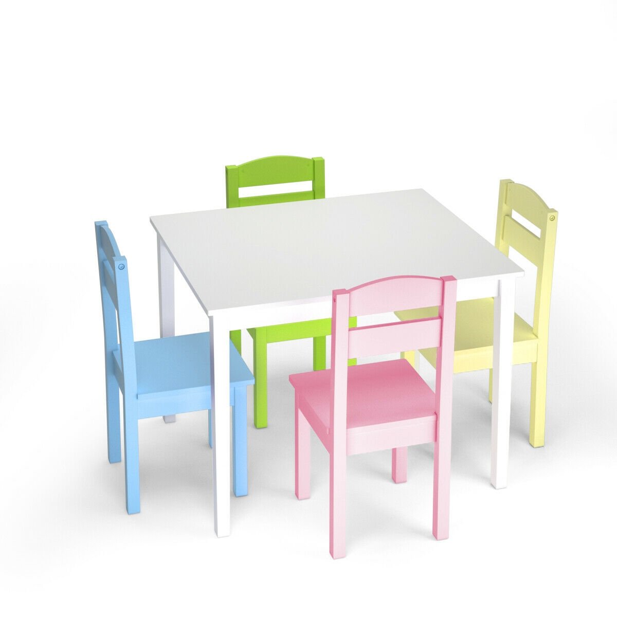 5 Pieces Kids Pine Wood Table Chair Set, Clear Kids Table & Chair Sets   at Gallery Canada