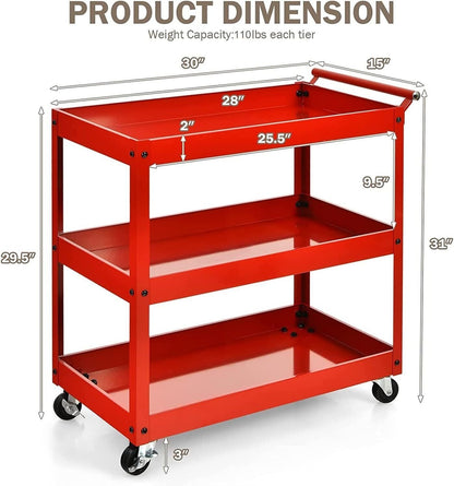 3-Tier Utility Cart Metal Mental Storage Service Trolley, Red Kitchen Islands & Carts   at Gallery Canada