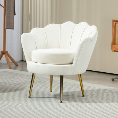 Modern Accent Chair, Velvet-Touch Fabric Leisure Club Chair with Gold Metal Legs for Bedroom, Cream White Accent Chairs at Gallery Canada