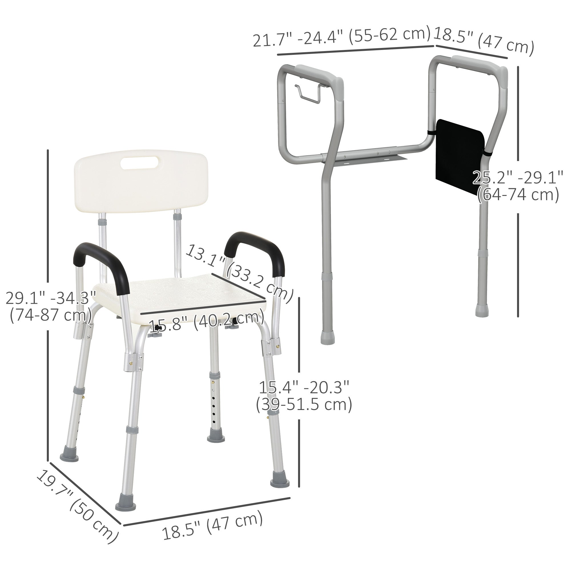 Height Adjustable Shower Chair & Toilet Safety Rail Set for Seniors, Multi Colour Bath Chairs   at Gallery Canada