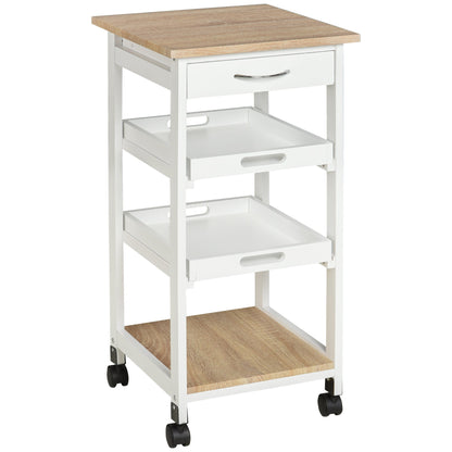 Bar Cart, 4-Tier Kitchen Cart with Removable Serving Tray, Kitchen Shelves on Wheels with Drawer for Dining Room, Living Room, White Kitchen Islands & Kitchen Carts   at Gallery Canada