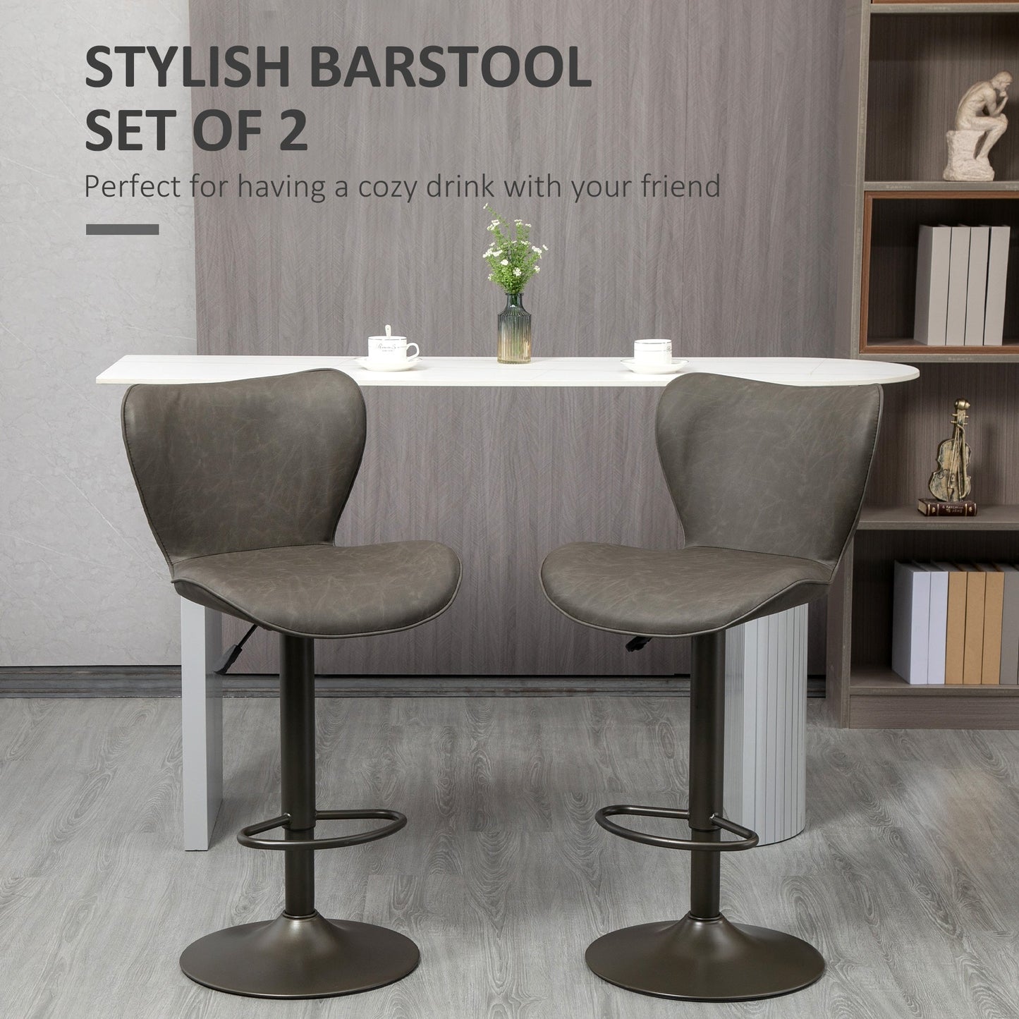 Swivel Bar Stools Set of 2, Adjustable Counter Height Bar Stools with Round Steel Base, Footrest, ‎Dark Grey Bar Stools   at Gallery Canada