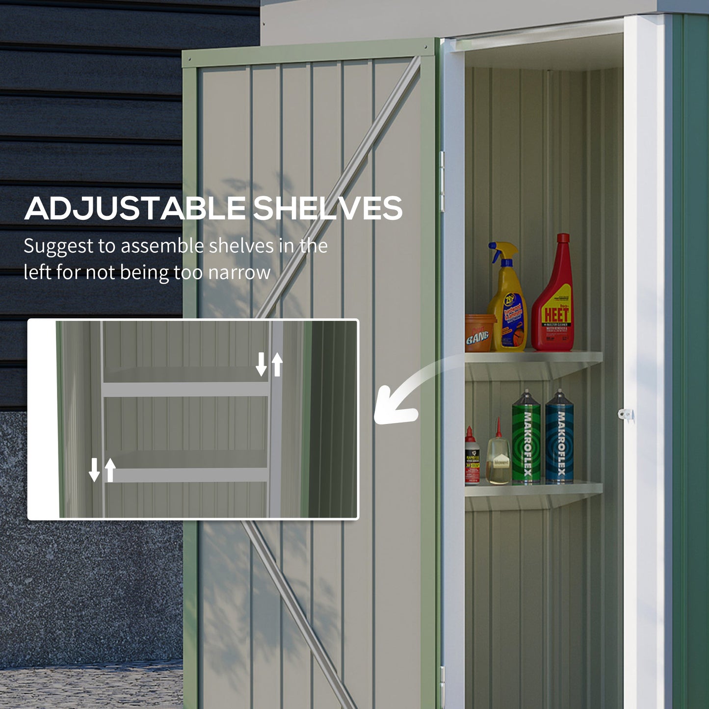 Outdoor Sheds Storage, Small Garden Shed for Tool Bike Motorcycle, with Adjustable Shelf, Lock, Gloves, 5'x3'x6', Green Sheds   at Gallery Canada