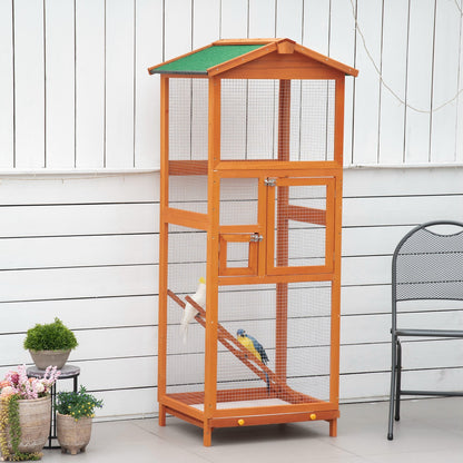 65" Outdoor Wooden Birdcage Aviary with Pull Out Tray, Orange Bird Cages   at Gallery Canada