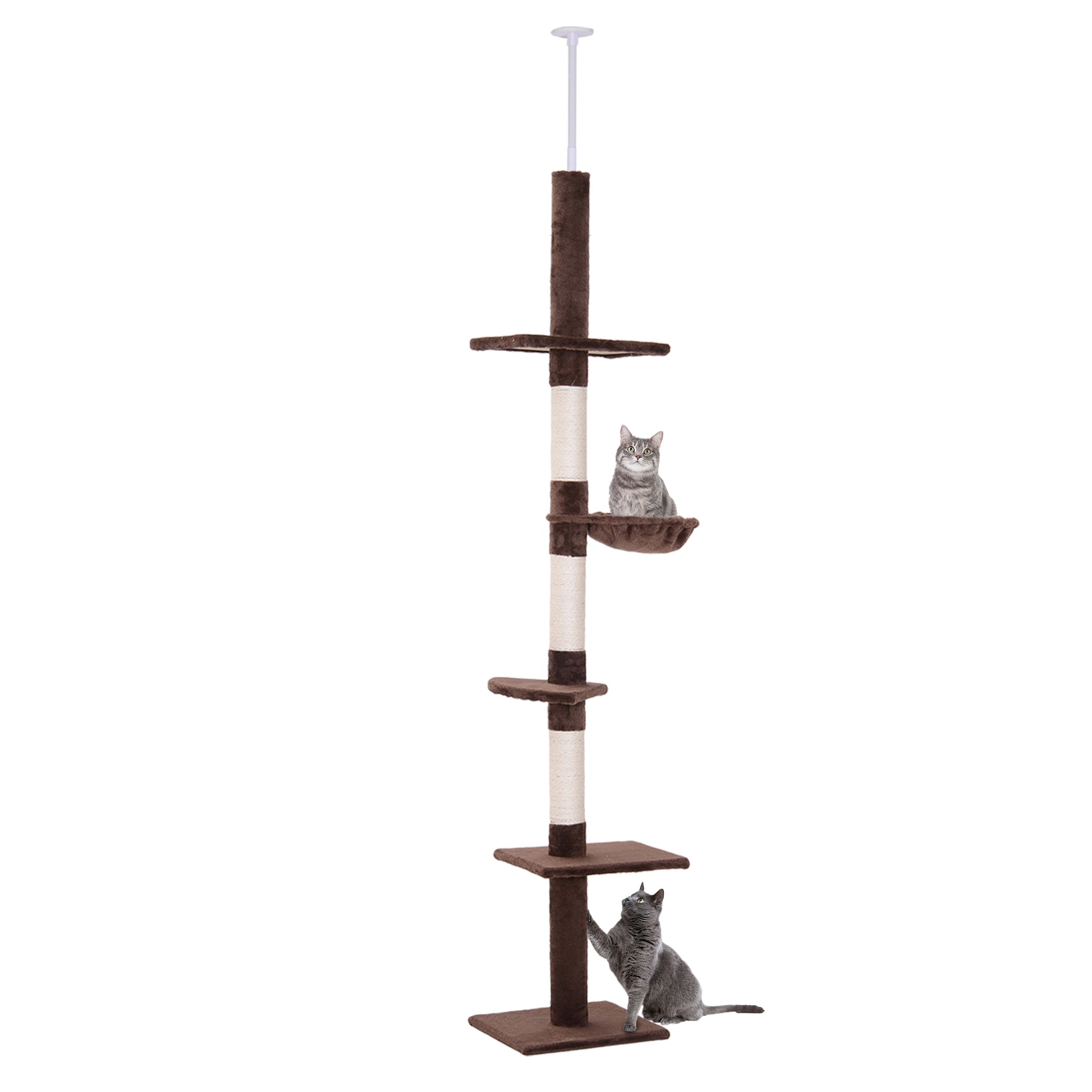 8.5ft Cat Climbing Tree 5-Tier Kitty Activity Center with Scratching Post Brown and White Floor to Ceiling Cat Trees Brown and White at Gallery Canada