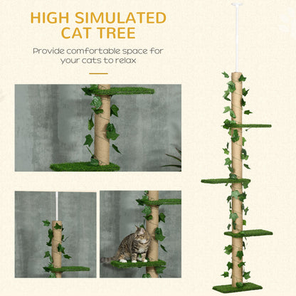 Adjustable 4-Tier Floor to Ceiling Cat Tree with Scratching Post, Green/Yellow Floor to Ceiling Cat Trees   at Gallery Canada