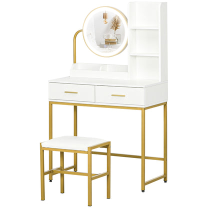 Makeup Vanity Desk Set with Mirror, Stool, LED Lights, Drawers, Shelves, Dressing Table for Bedroom, White Dressing & Vanity Tables   at Gallery Canada