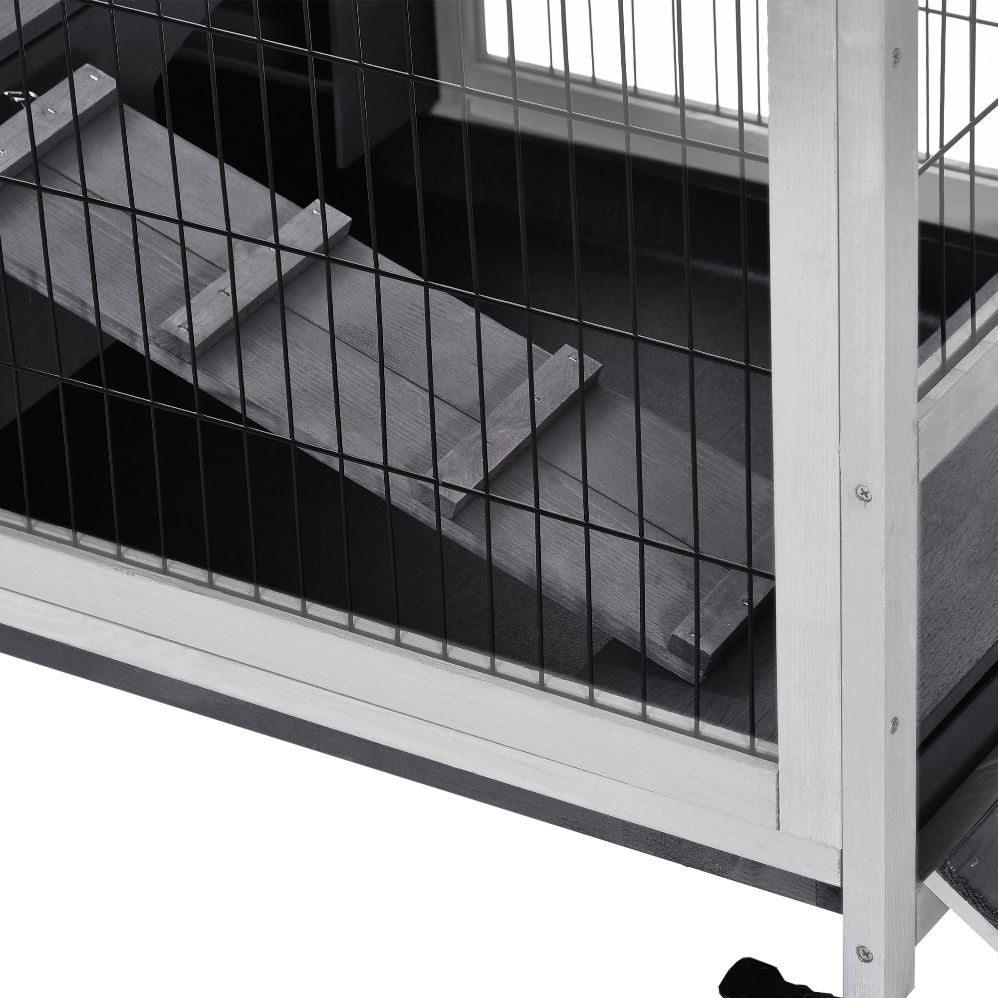 Wooden Indoor Rabbit Hutch Elevated Bunny Cage Habitat with Enclosed Run with Wheels, Ideal for Rabbits and Guinea Pigs, Grey Rabbit Hutch   at Gallery Canada