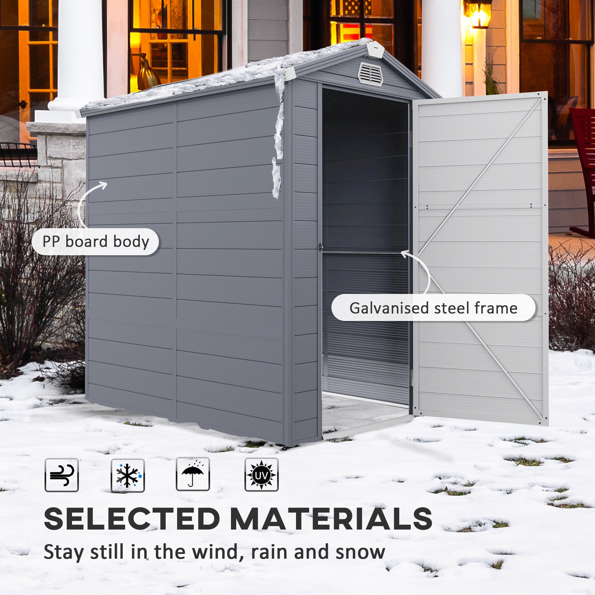 4.5' x 6' Garden Storage Shed with Latch Door, Vents, Sloped Roof, PP, Grey Sheds   at Gallery Canada