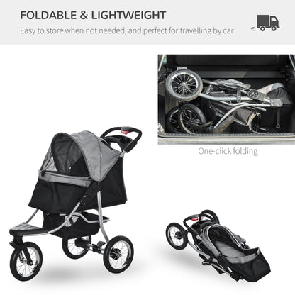 Pet Stroller with 3 Wheels, One-click Folding Design, Adjustable Canopy, Zippered Mesh Window Door, Grey Dog Bike Trailers & Strollers   at Gallery Canada