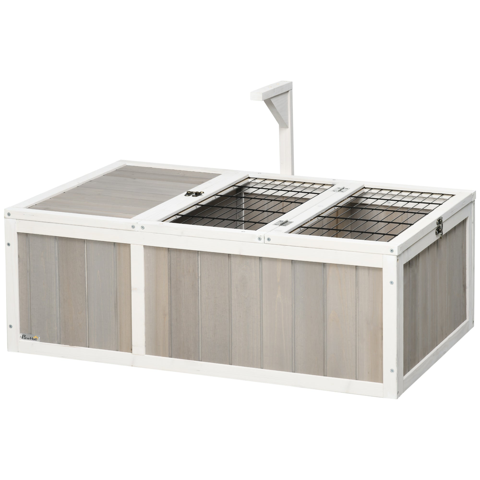 Wooden Tortoise Habitat with Openable Top, Run Cage, Two Rooms, Grey Houses & Habitats Grey, White at Gallery Canada