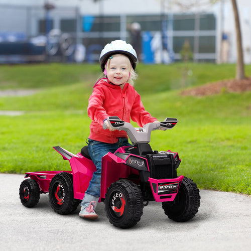 6V Electric Toy Car with Back Trailer, Forward Backward, Wear-Resistant Wheels for Ages 18-36 Months, Pink