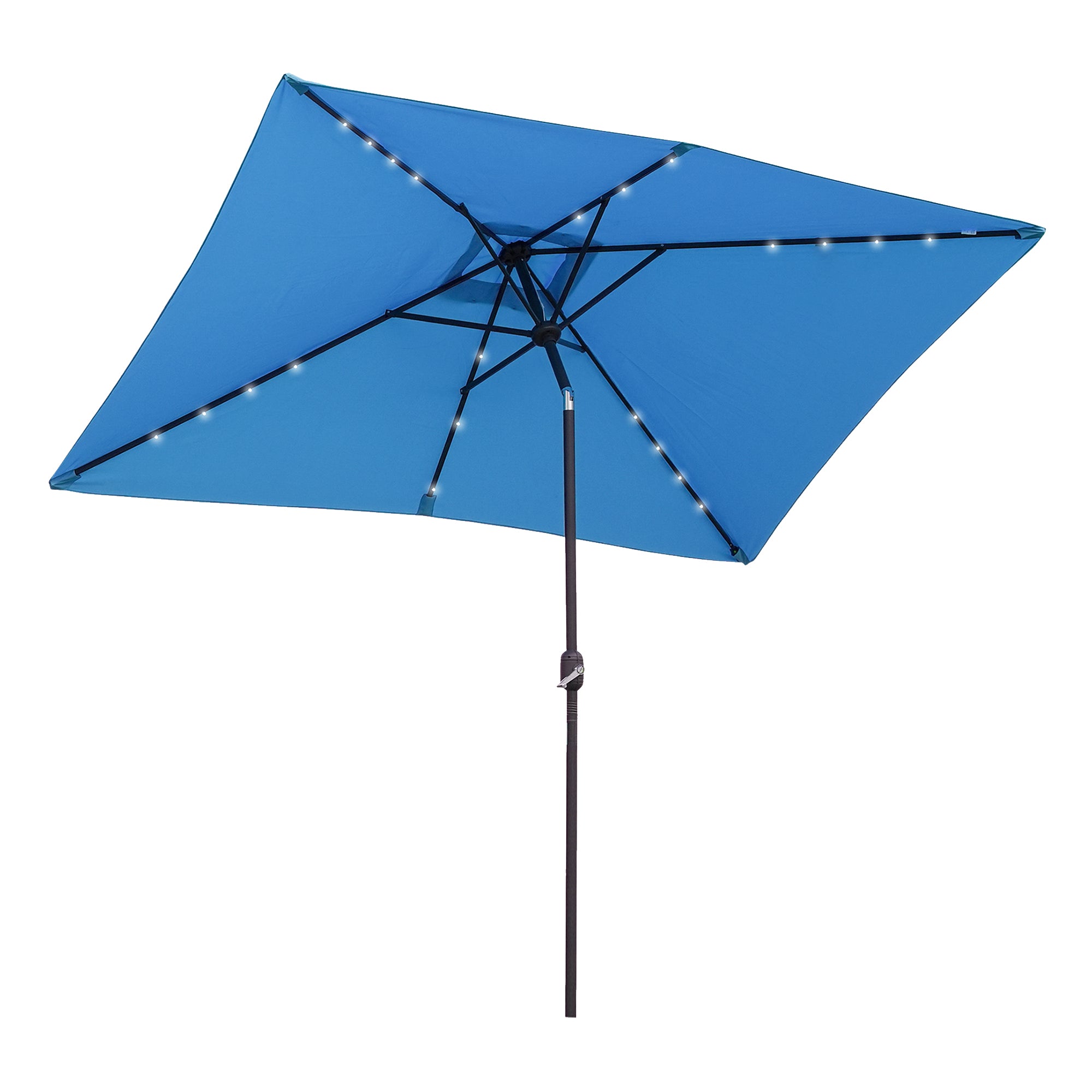 6' x 10' Patio Umbrella with 22 LED Solar Lights and Tilt, Rectangular Outdoor Table Umbrella with Crank, Light Blue Sun Umbrellas at Gallery Canada