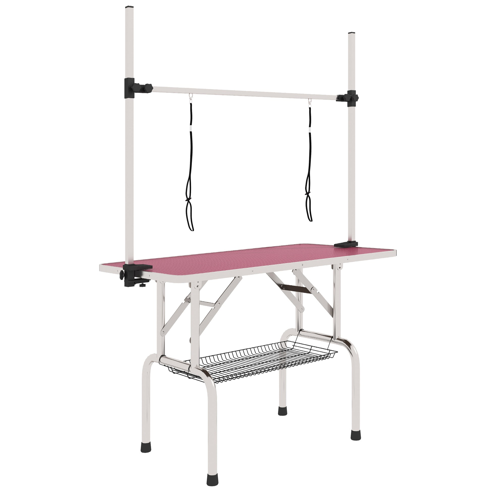 Adjustable Dog Grooming Table with 2 Safety Slings, Storage Basket, Pink Dog Grooming Tables   at Gallery Canada