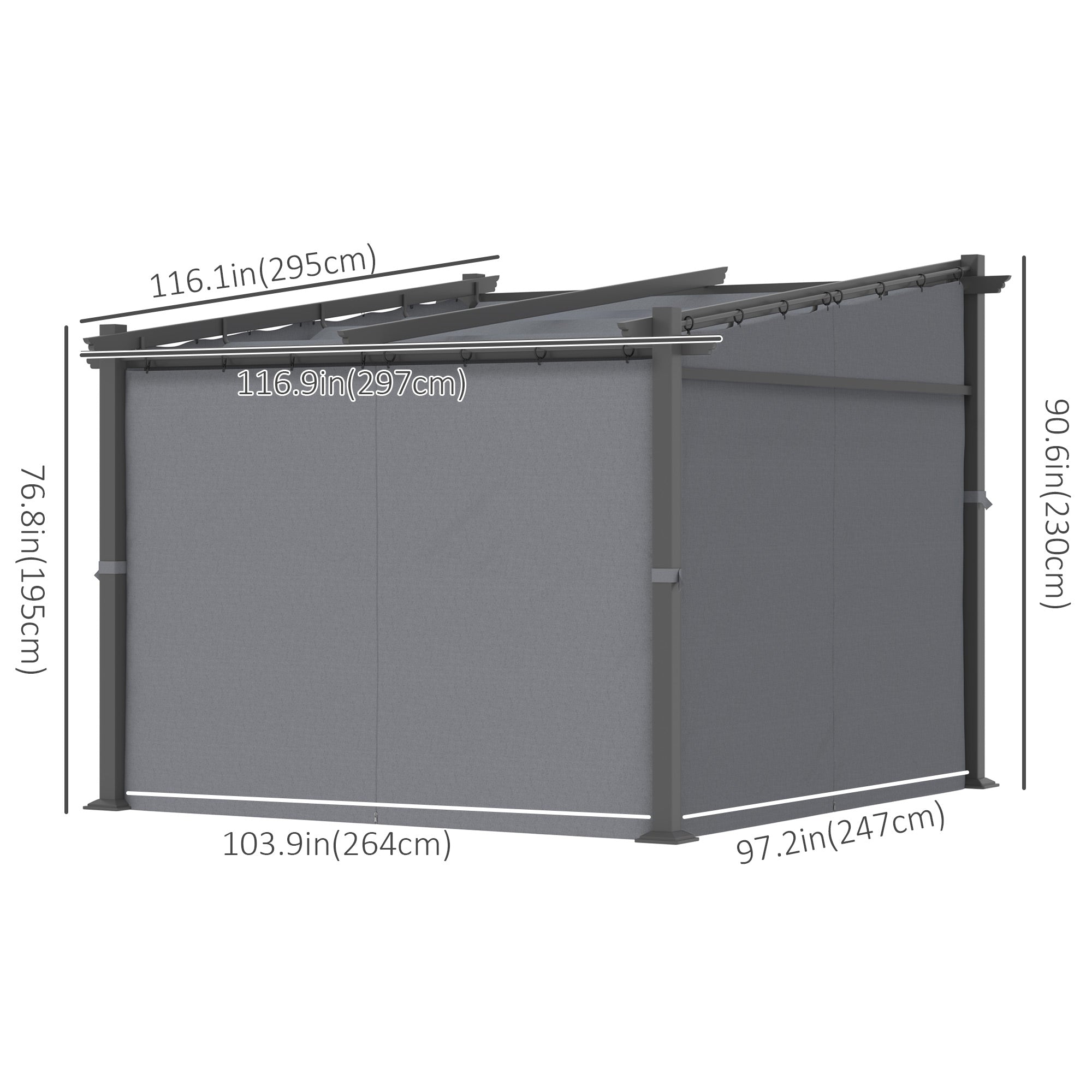 Metal Pergola with Sliding Roof Canopy, Retractable Pergola Canopy, 10' x 10', Dark Grey Pergolas at Gallery Canada