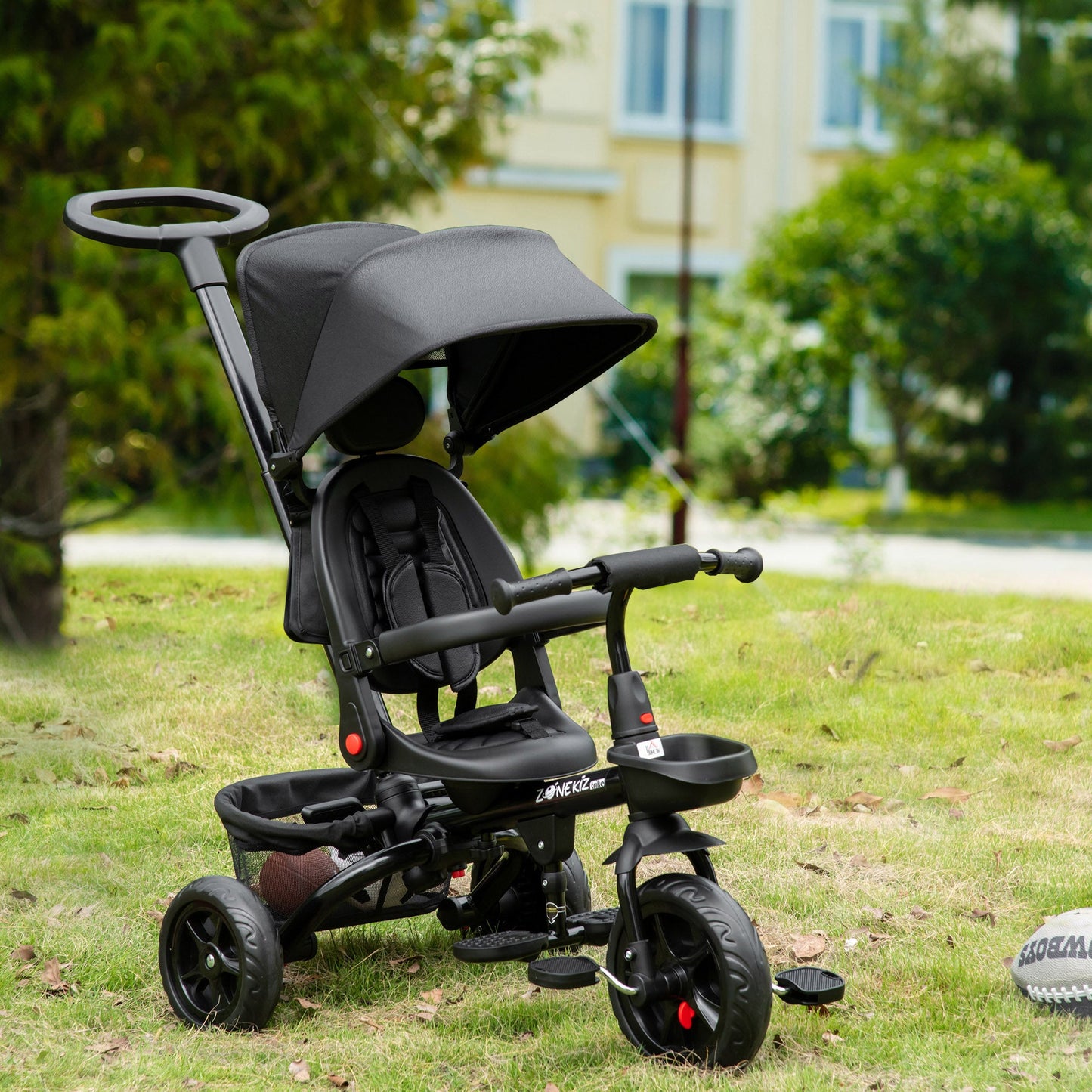 4-in-1 Baby Tricycle with Adjustable Seat, Handle, Canopy, Storage, Black Tricycles for Kids   at Gallery Canada