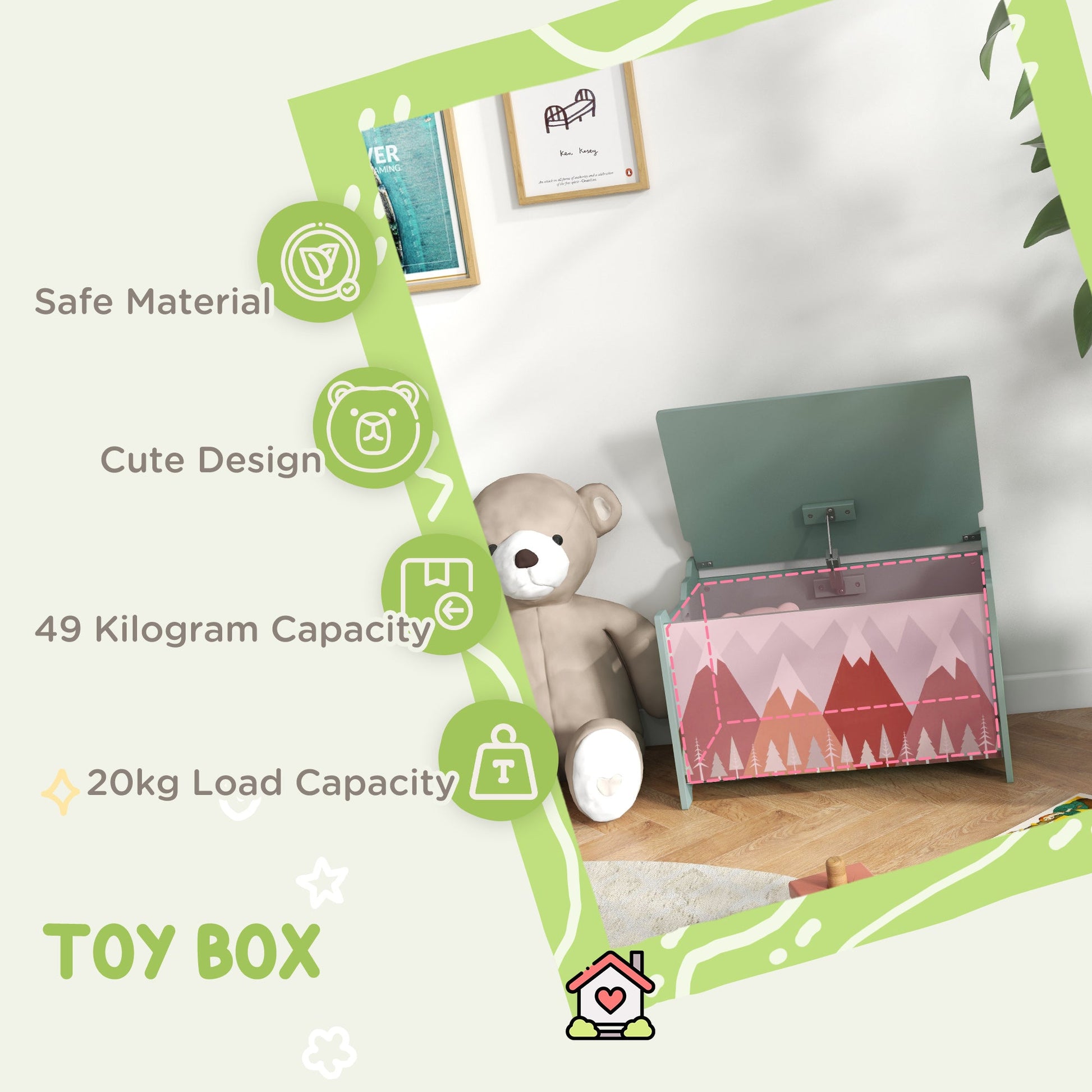 Toy Box with Lid, Toy Chest Storage Organizer for Bedroom with Safety Hinge, Green Baby & Kids Storage   at Gallery Canada