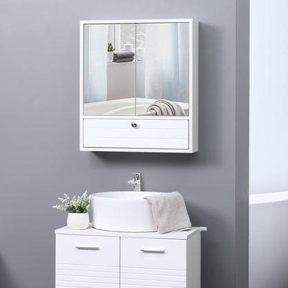 Bathroom Medicine Cabinet with Mirror, Wall Mounted Mirror Cabinet with Double Door, Storage Drawer and Adjustable Shelf, White Mirror Medicine Cabinets   at Gallery Canada