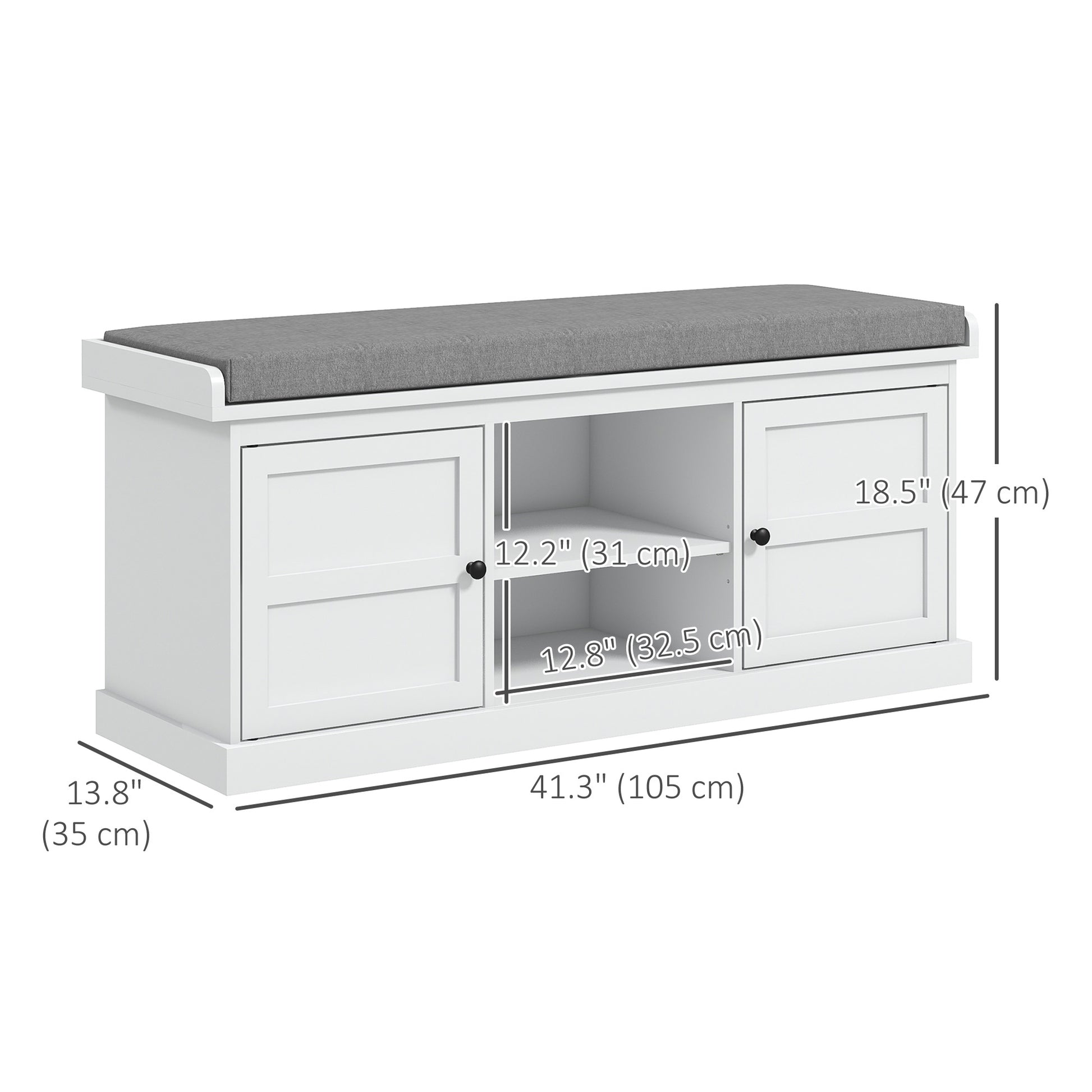 Shoe Storage Bench with Cushioned Seat, Entryway Bench Seat with 2 Cabinets and Adjustable Shelf for Hallway, White Shoe Storage Cabinets & Racks at Gallery Canada