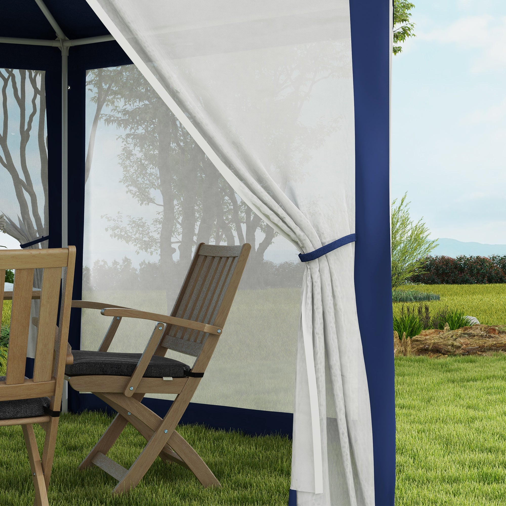 Hexagon Party Tent, Patio Gazebo with Netting Mesh, Blue Canopy Tents at Gallery Canada