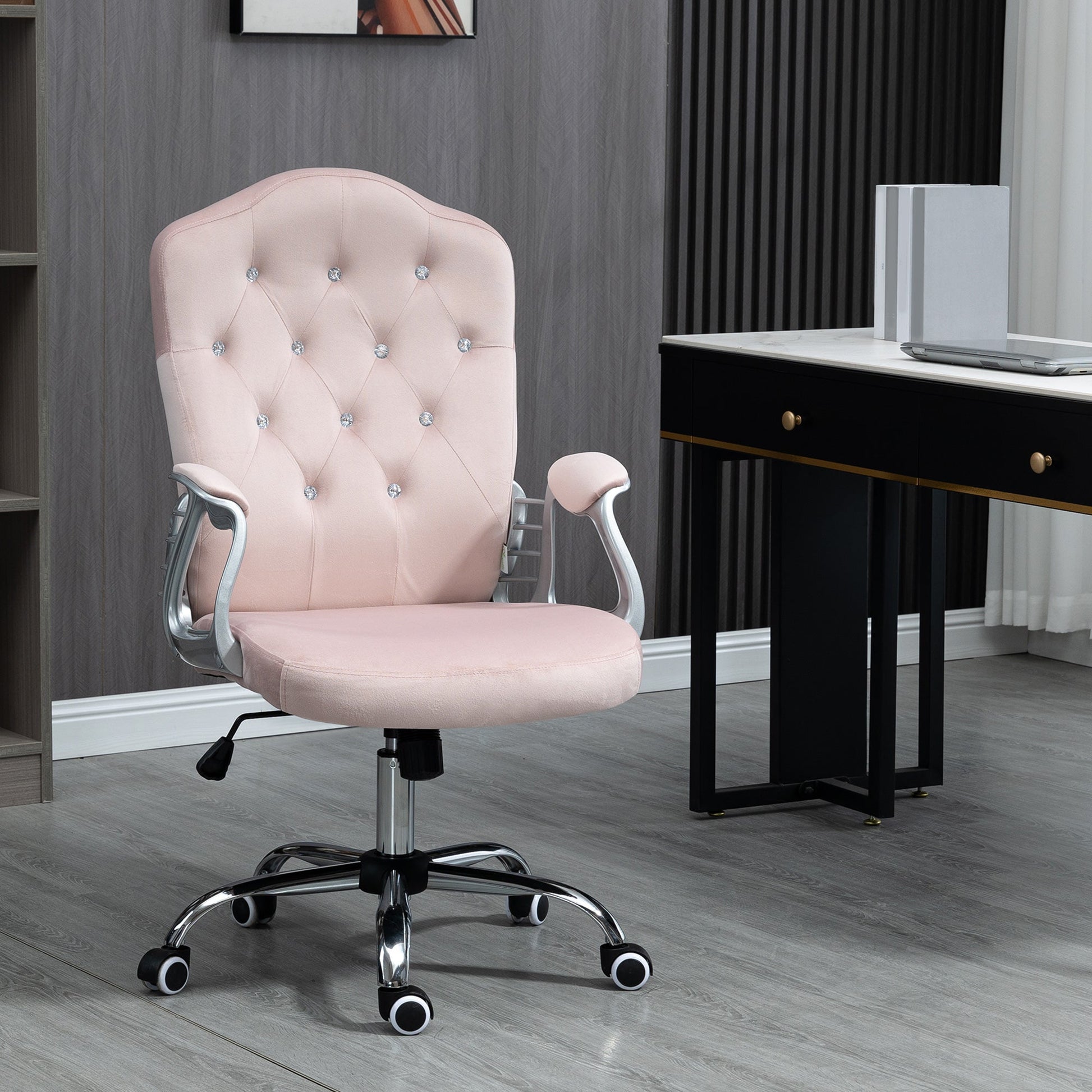 Office Chair, Velvet Computer Chair, Button Tufted Desk Chair with Swivel Wheels, Adjustable Height, Tilt Function, Pink Executive & Manager Chairs   at Gallery Canada