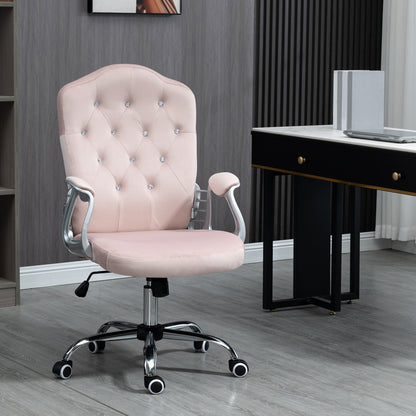 Office Chair, Velvet Computer Chair, Button Tufted Desk Chair with Swivel Wheels, Adjustable Height, Tilt Function, Pink Executive & Manager Chairs   at Gallery Canada