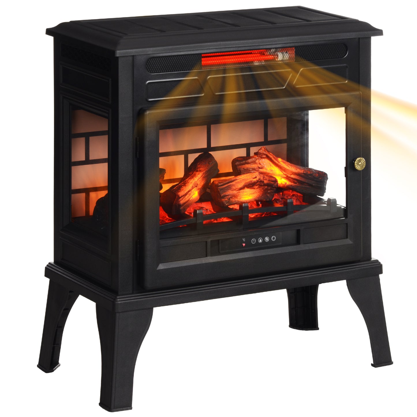 24" Electric Fireplace Stove, 1000W/1500W Freestanding Fireplace Heater with Realistic 3D Flame Effect, Remote, Black Electric Fireplaces at Gallery Canada