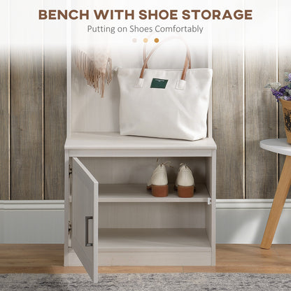 Rustic Hall Tree with Shoe Storage Bench, Coat Rack and Shelves, White Clothing Storage   at Gallery Canada