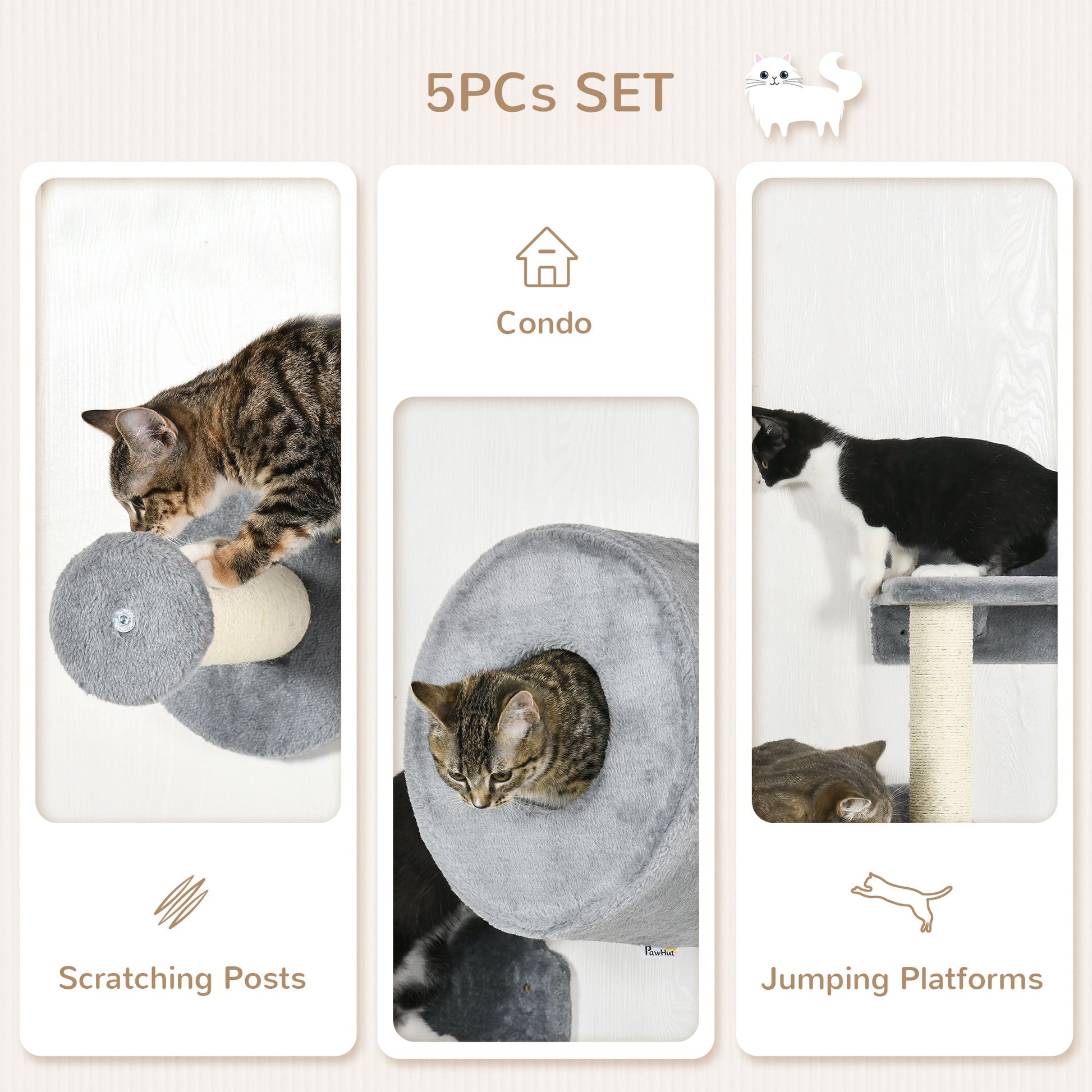 Pet Wall-mounted Climbing Shelf Set, Grey Cat Climbing Wall   at Gallery Canada