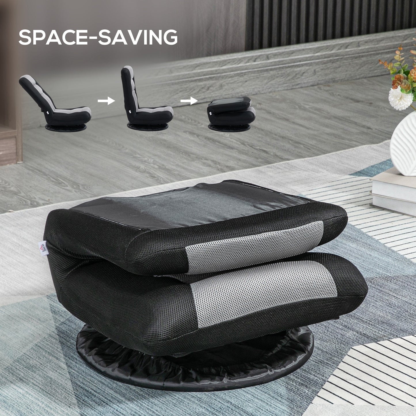 360° Swivel Gaming Chair, 6-Position Adjustable Floor Chair for Adults & Teens, Black Single Sofas   at Gallery Canada