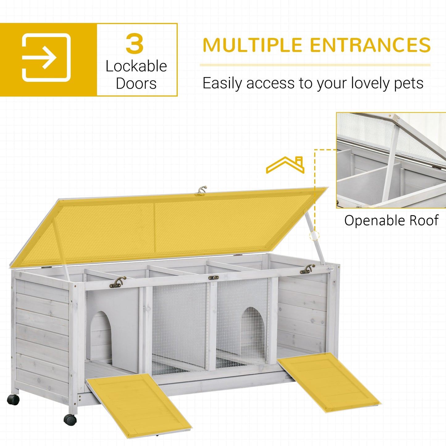 Wooden Rabbit Hutch with Wheels, Dividers for Indoor Outdoor Rabbit Hutch   at Gallery Canada