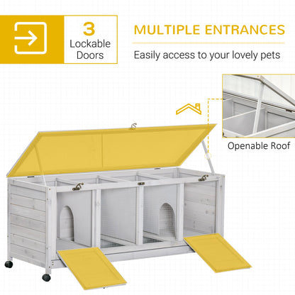 Wooden Rabbit Hutch with Wheels, Dividers for Indoor Outdoor Rabbit Hutch   at Gallery Canada