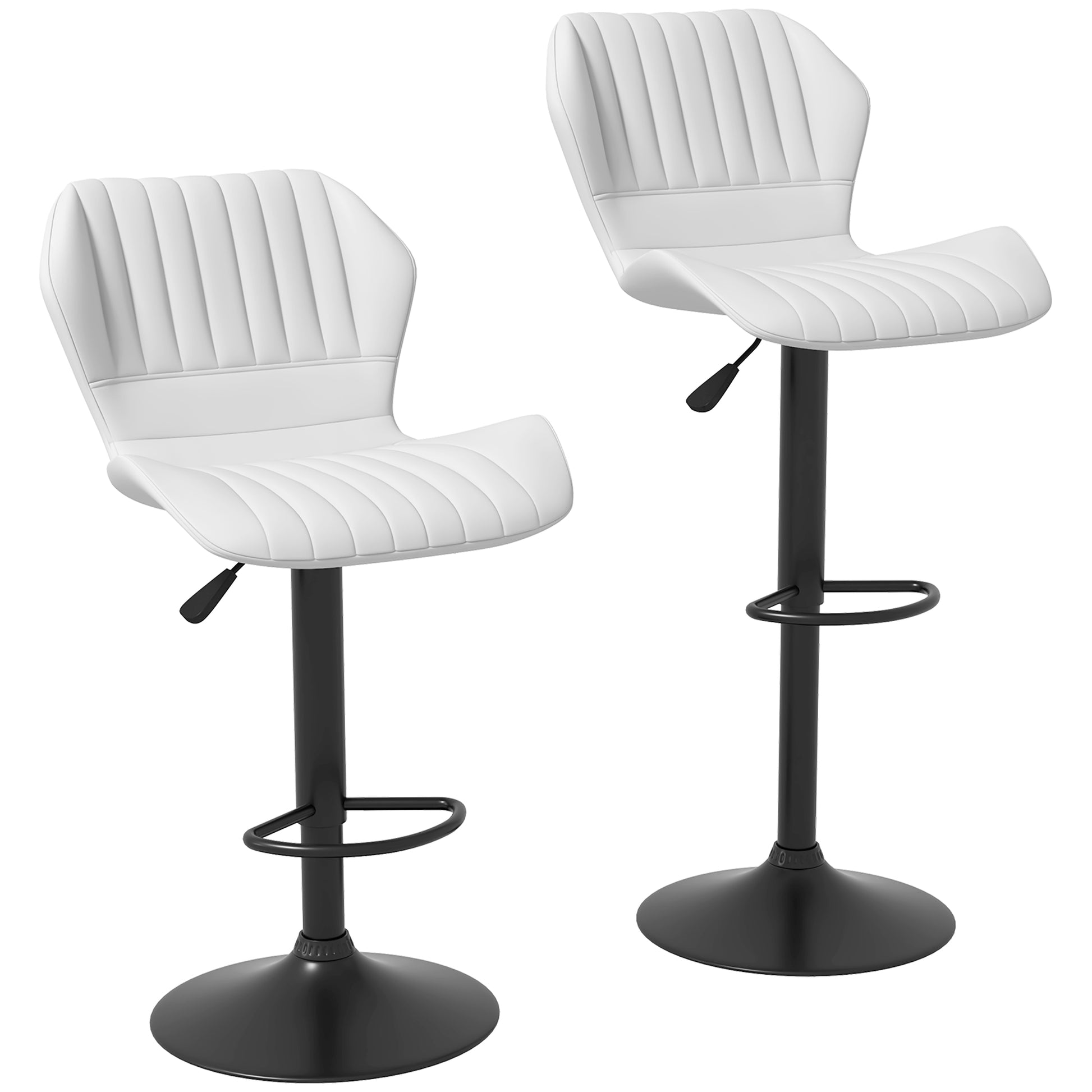 Shell Back Bar Stool Set of 2, PU Leather Adjustable Swivel Barstools with Chrome Base and Footrest for Kitchen Counter, Pub, White Bar Stools   at Gallery Canada