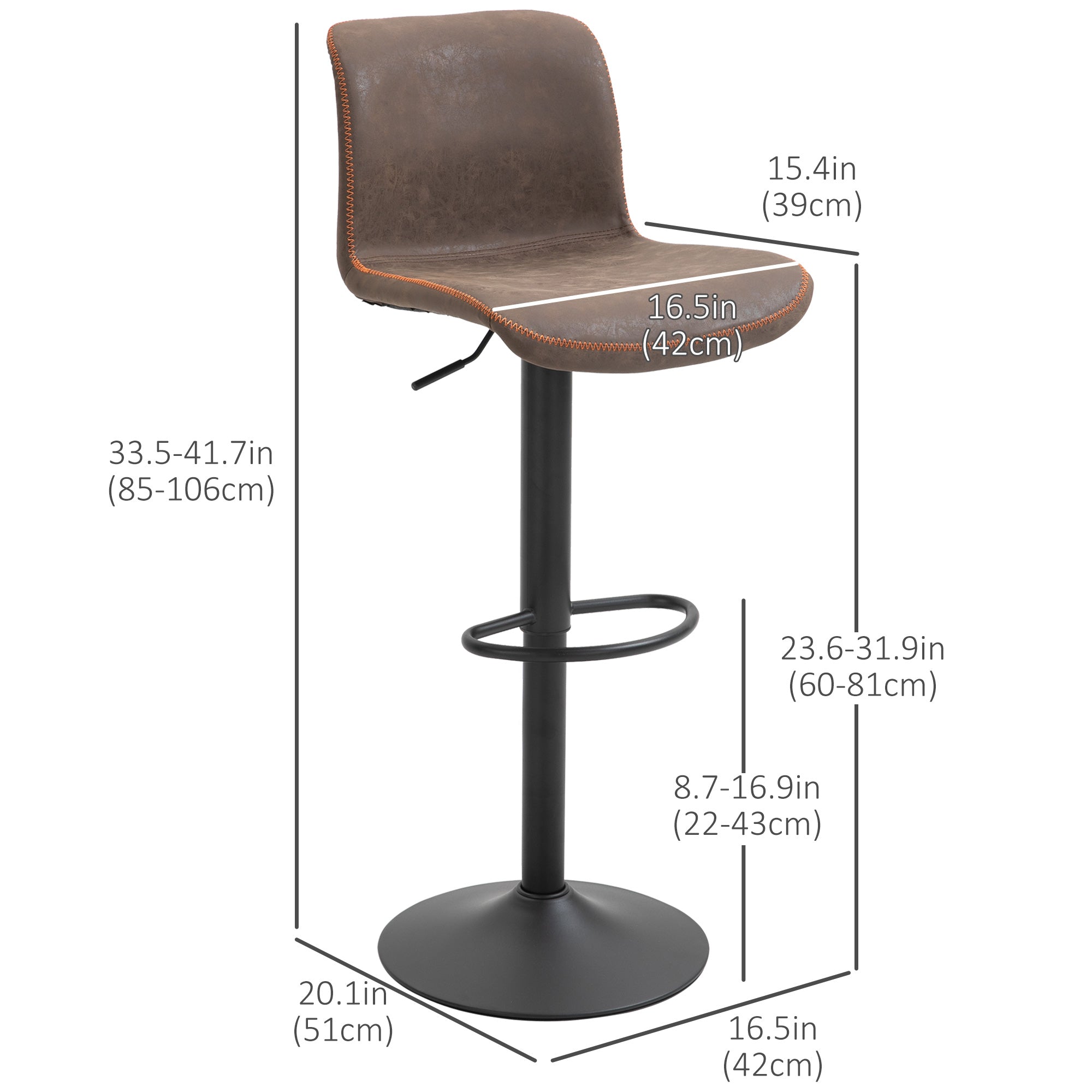 Adjustable Swivel Counter Height Bar Stools with Footrest, PU Leather, Brown Bar Stools   at Gallery Canada